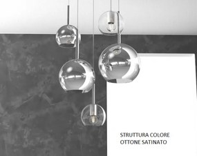 Sosp. ottone sat. rettangolare 5 luci vetri (1 grande cr+1 medio cr...