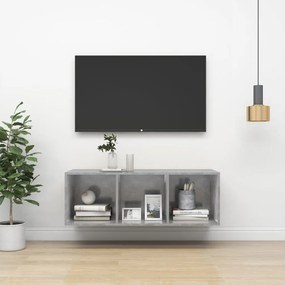 Mobile TV a Parete Grigio Cemento 37x37x107cm Legno Multistrato