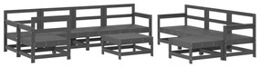 Set divani da giardino 10 pz con cuscini legno massello grigio