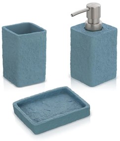 Accessori bagno in set da 3 pezzi in resina turchese cobalto effetto pietra