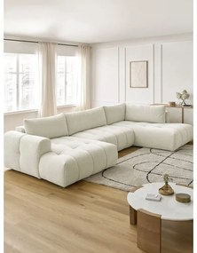 Divano angolare beige allungabile e con contenitore (penisola a destra/a U) Fuji – Bobochic Paris