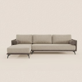 Basalto divano bicolore angolare con penisola e base in metallo - schienali in piuma e tessuto smacchiabile T31