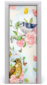 Adesivo per porta interna Rose di farfalle degli uccelli 75x205 cm