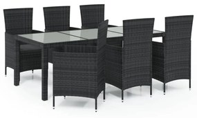 Set da Pranzo da Giardino 7 pz con Cuscini in Polyrattan Nero