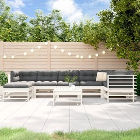 Set divani da giardino 8pz con cuscini in legno massello bianco