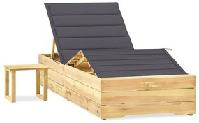 Lettino Da Giardino Con Tavolino Cuscino Legno Pino Impregnato /