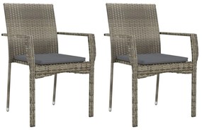 Set Salotto Giardino 3 pz con Cuscini Nero e Grigio Polyrattan