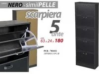 Scarpiera 5 ribalte slim ecopelle nero design cm 180