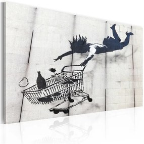 Quadro  Donna che cade con il carrello della spesa (Banksy)  Colore Nero, Dimensioni e Misure 60x40