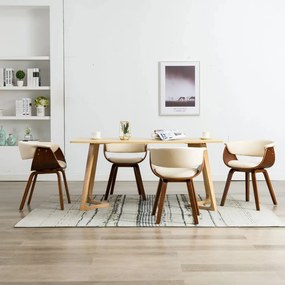 Sedie Da Pranzo 4 Pz İn Legno Curvato E Similpelle Crema /