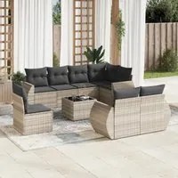 Set Divano da Giardino 9pz con Cuscini Grigio Chiaro Polyrattan 3253989