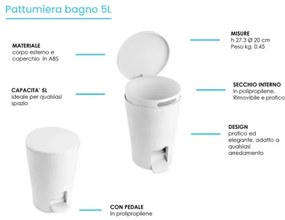 Pattumiera Gettacarte Bianca 5 litri con pedale e coperchio in ABS