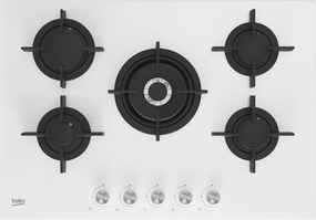 Beko - hilw 75222 sw: 75 cm Gas Piano Cottura da Incasso ( 4 Bruciatori a Gas + 1 Wok ). Colore del prodotto: Bianco, Posizionamento