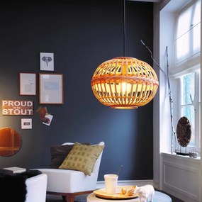 Lampadario Natura Amsfield nero paralume cammello E27 Ø38cm EGLO