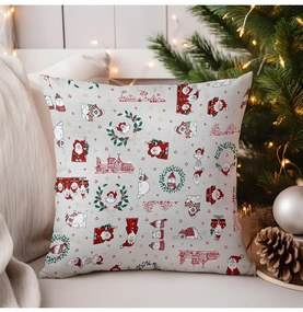 Federa natalizia in cotone Babbo Natale su beige