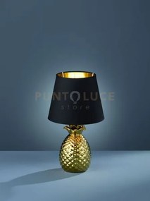 Pineapple lampada da tavolo ceramica ananas oro con paralume nero e...