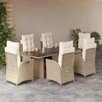 Set da Pranzo da Giardino 7 pz con Cuscini Beige in Polyrattan 3213358