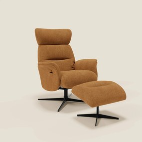 Lunor Poltrona relax reclinabile con pouf poggia-piedi in tessuto bouclé impermeabile T07 arancione