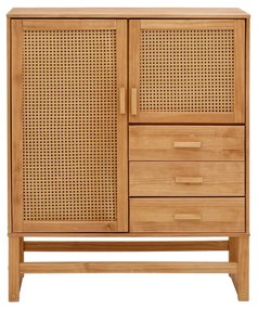 Cassettiera in legno di pino con ante in rattan , larghezza 90 cm Jolene - Støraa