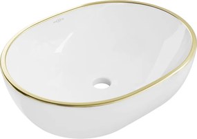 Mexen Viki lavabo da appoggio 48 x 35 cm, bianco/bordo oro - 21054805