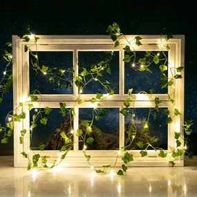 Catena decorata con foglie di edera a energia solare 100 Led 10 metri Bianco caldo Aigostar
