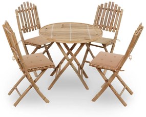 Set Da Pranzo Da Giardino 5 Pz Pieghevole Con Cuscini İn Bambù /