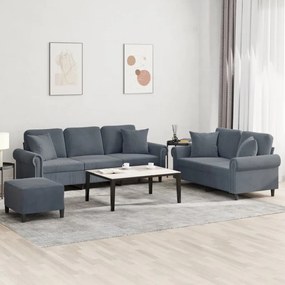 Set Di Divani 3 Pz Con Cuscini Grigio Scuro İn Velluto /
