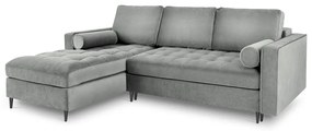 Divano letto angolare in velluto grigio chiaro, angolo sinistro Santo - Milo Casa