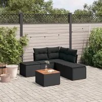 Set Divano da Giardino 6 pz con Cuscini Nero in Polyrattan 3223668