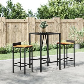 Set Bar Giardino 3 Pz Nero Polyrattan E Legno Massello Acacia /