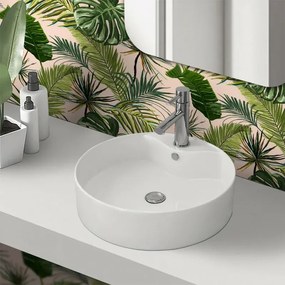 Lavabo da appoggio tondo D. 46 cm in ceramica bianco lucida