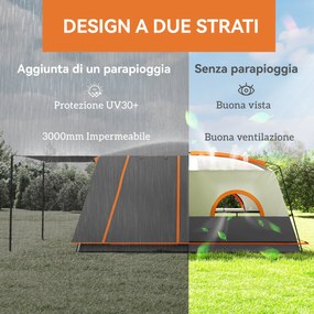 Tenda da Campeggio Impermeabile e UPF 30+ 430x305x195 cm per 4-6 Persone con 2 Stanze Grigio...