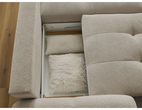 Divano angolare beige allungabile/con contenitore (con penisola a destra/con chaise lounge) con rivestimento in ciniglia Roxelane – Bobochic Paris