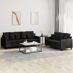 Set Di Divani 2 Pz Con Cuscini Nero İn Velluto /