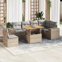 Set Divani da Giardino 7 pz con Cuscini Beige in Polyrattan 3327384