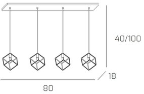 Sospensione Moderna Rettangolare Frame Metallo Cromo 4 Luci G9