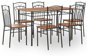 Set Da Pranzo 7 Pz İn Mdf E Acciaio Marrone /