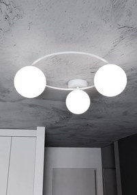 Plafoniera Minimal 3 Luci Sopra In Acciaio Bianco E Sfere In Vetro Bianco