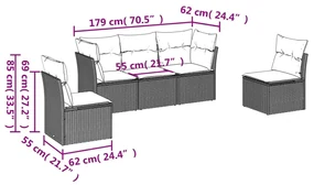 Set divano da giardino 5 pz con cuscini beige in polyrattan