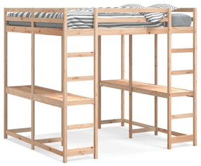 Letto Soppalco Con Scrivania E Scala 140x200 Cm Massello Pino /
