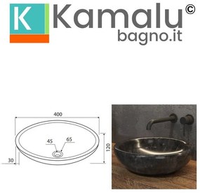 Kamalu - lavabo in marmo colore nero 40cm con bordo arrotondato litos-sc40