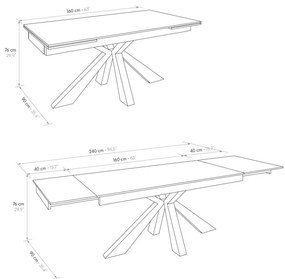 Tavolo BEVERLY HILLS in vetroceramica effetto marmo statuario e metallo verniciato antracite, allungabile 160&#215;90 cm &#8211; 240&#215;90 cm