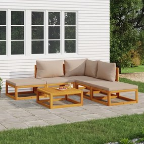 Set salotto da giardino 6pz con cuscini tortora legno massello