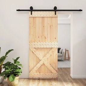 Porta Scorrevole Con Set Hardware 90x210 Cm Legno Massello Pino /