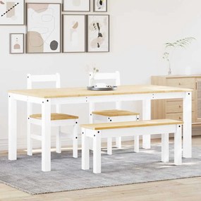Set Da Pranzo 4 Pz Panama Bianco İn Legno Massello Di Pino /