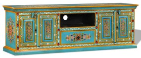 Mobile Porta TV in Legno Massello di Mango Blu Dipinto a Mano