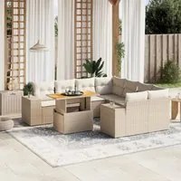 Set Divano da Giardino 9 pz con Cuscini Beige in Polyrattan 3272563