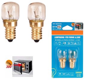 2 Lampadine Da Forno e Microonde E14 ST22 15W 230V 80 Lumen 2800K Resistente Alta Temperatura Fino a 300 Gradi