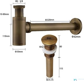 Sifone pop-up EYN SAQ1556 in più finiture, tra cui bronzo antico e ottone anticato