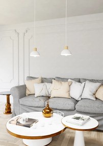 Lampada a sospensione in acciaio e legno SECO 1 E27 bianco